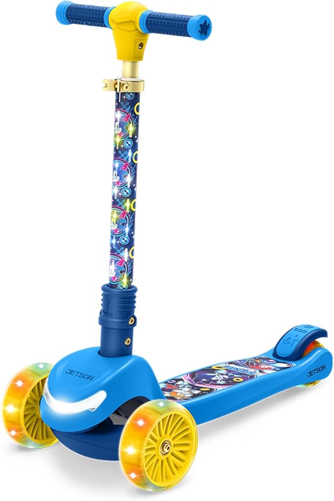 Jetson Character Kids Kick Scooter, LED Lights on Stem & Light-Up Wheels, Lightweight Frame, Height-Adjustable Handlebar, Lean-to-Steer System, Easy-Fold Mechanism