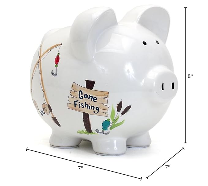 Child to Cherish Ceramic Piggy Bank for Boys, Gone Fishing