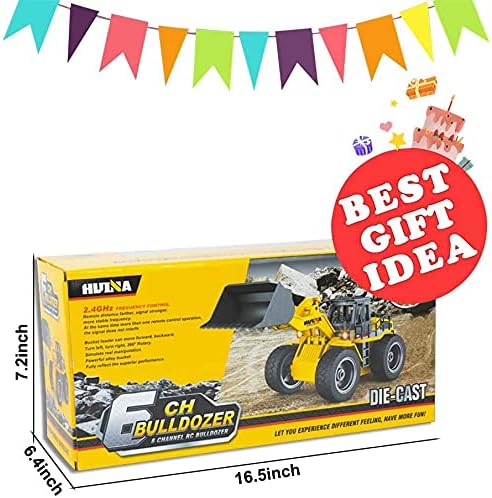 Remote Control Bulldozer Toy Truck, 1/18 Scale RC Metal Rc Front Loader 4WD Construction Vehicles for Boys Girls Kids with Rechargeable Two Battery 6+Year