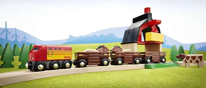 BRIO World Farm Railway Set - 20-Piece FSC-Certified Wood Train Set & Accessories - Works with All BRIO Wooden Railway Sets - Includes Barn, Tractor, Hay Crane, Tracks & More - Fun for Kids Ages 3+