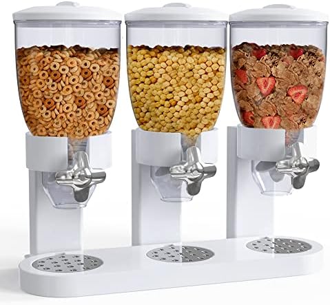 Triple Food Dispenser - Easy To Use Dry Food Dispenser Perfect As A Candy, Nuts, Rice, Granola, Cereal Dispenser & More - Dispensing 1 Ounce Per Twist And Preserving Freshness For Fun, Easy Serving.