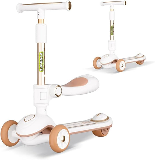 Winhope Kick Scooter for Kids, 2-in-1 Kick Scooter with Wide Deck,Folding 3 Wheel Children Scooter Outdoor Ride-On Toys for Boy Girl Aged 3-8