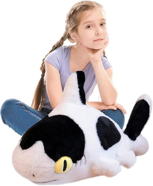 ELAINREN Furry Cow Shark Plush Pillow Soft Stuffed Animal Toy Creative Dairy Shark Whale Plushie Ocean Doll Gift/27.6''