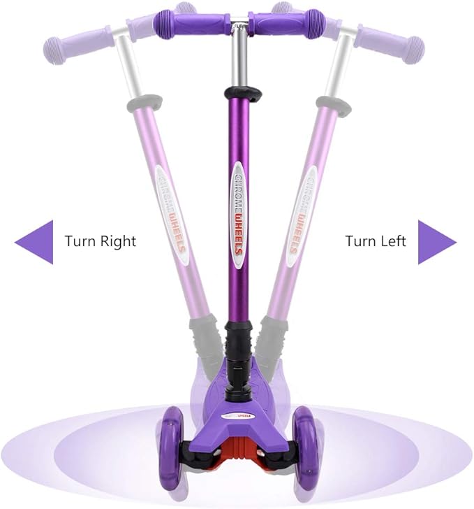 ChromeWheels Scooters for Kids, Deluxe Kick Scooter Foldable 4 Adjustable Height 132lbs Weight Limit 3 Wheel, Lean to Steer LED Light Up Wheels, Best Gifts for Girls Boys Age 3-12 Year Old