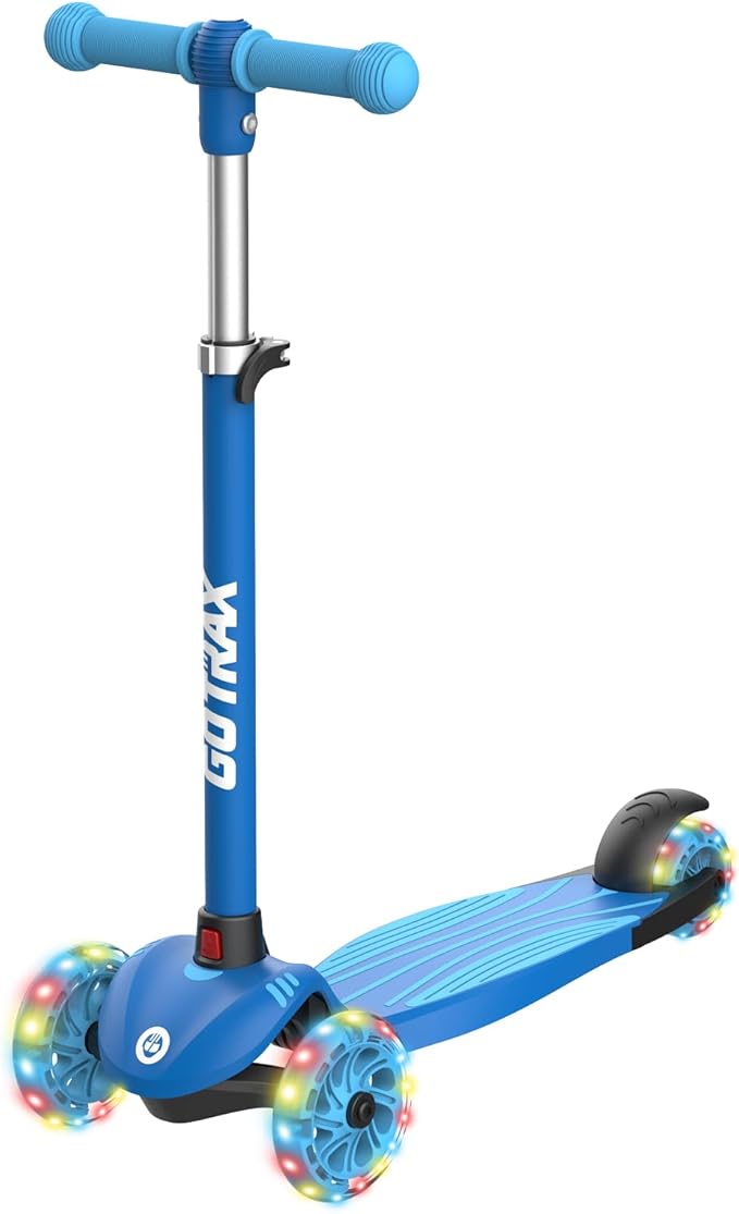Gotrax KS1 Kids Kick Scooter, LED Lighted Wheels and 3 Adjustable Height Handlebars, Lean-to-Steer & Widen Anti-Slip Deck, 3 Wheel Scooter for Boys & Girls Ages 2-8 and up to 100 Lbs
