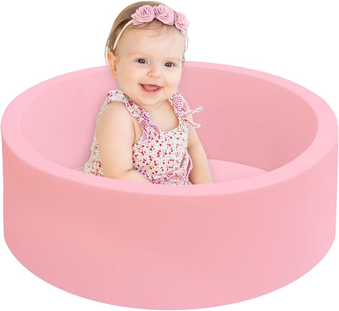 Baby Ball Pit 27.6" Soft Round Memory Foam Ball Pits NOT Included Balls Indoor Outdoor Playpen for Babies Toddlers Kids Great Gift for Girls Boys, Pink