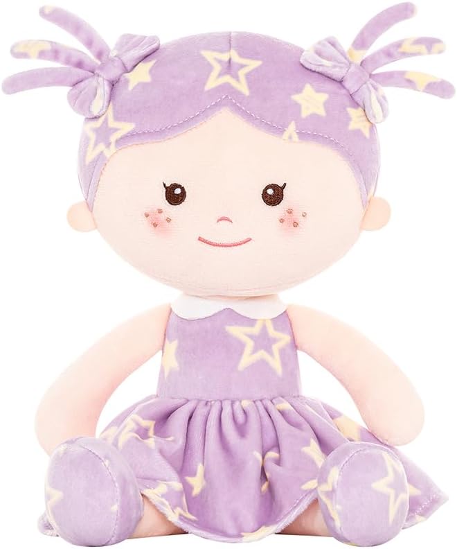Onetoo Rag Doll Plush Baby Doll Soft Baby Doll for Girls First Baby Doll Plush Sleeping Cuddle Buddy Doll Wear Star Purple Sleeveless Dress 14"