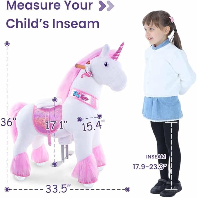 PonyCycle Ride on Pink Unicorn Horse Toys Ride on Toys for Kids 4-8 Year Old Riding Unicorn for Toddlers Size 4 Outdoor Indoor Ride on Animal with Music Sounds Birthday Gifts Ux402.