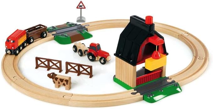 BRIO World Farm Railway Set - 20-Piece FSC-Certified Wood Train Set & Accessories - Works with All BRIO Wooden Railway Sets - Includes Barn, Tractor, Hay Crane, Tracks & More - Fun for Kids Ages 3+