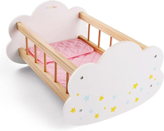 BABESIDE Wooden Baby Dolls Bed for 12-16 Inches Doll, Rocking Babys Doll Crib, Sleep Bed, Baby Dolls Accessories Furniture fit Newborn Dolls Boys&Girls
