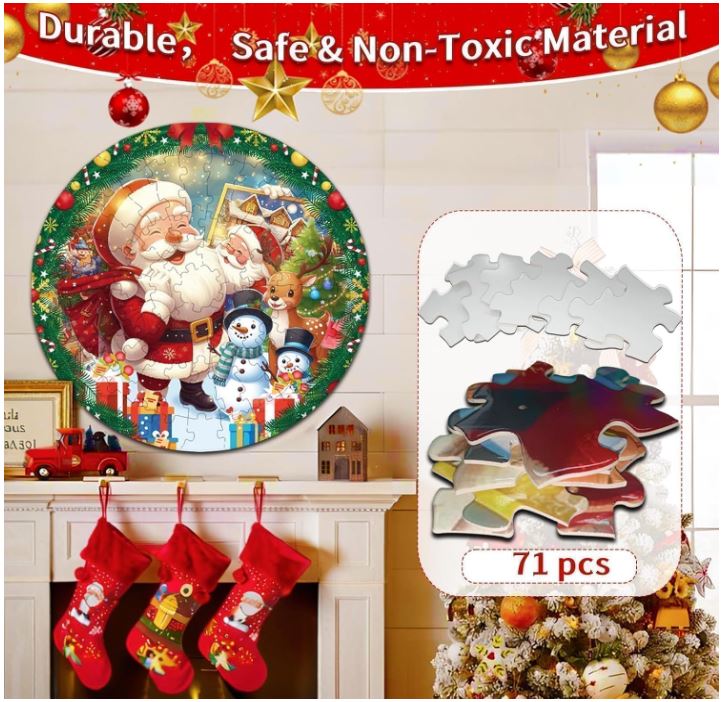 71 Piece Christmas Puzzles Kids Santa Puzzle Winter Jumbo Floor Puzzle for Kids Ages 3,4,6,9,10,11,12+,Holiday Floor Jigsaw Puzzles,Kid's Early Learning Floor Puzzles Christmas Birthday Gift