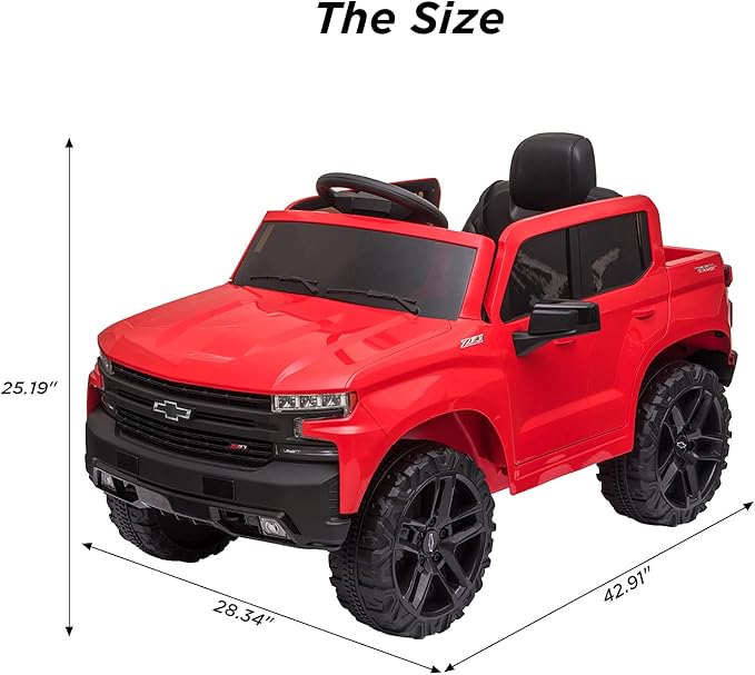 12V Ride on Car, Battery Powered Licensed by Chevrolet Silverado GMC Kids Ride On Truck, Toddler Electric Vehicles Toys w/Remote Control, MP3/Bluetooth, Spring Suspension, LED Light (red)