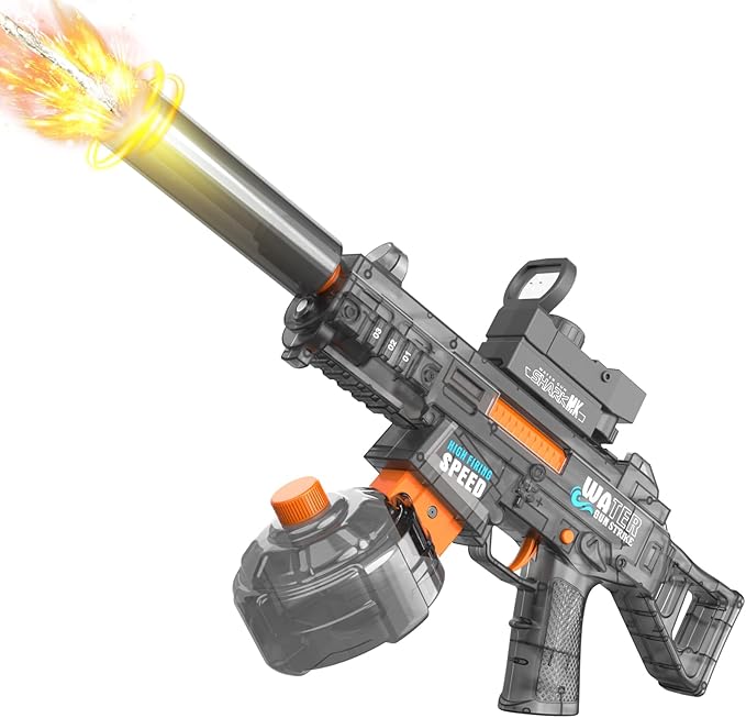 Electric Water Gun for Kids & Adults - Automatic Squirt Gun with up to 32FT Range, Built-in LED Lights & 350mL Leakproof Tank, Rechargeable Summer Pool Beach Outdoor Water Toys for Ages 3+