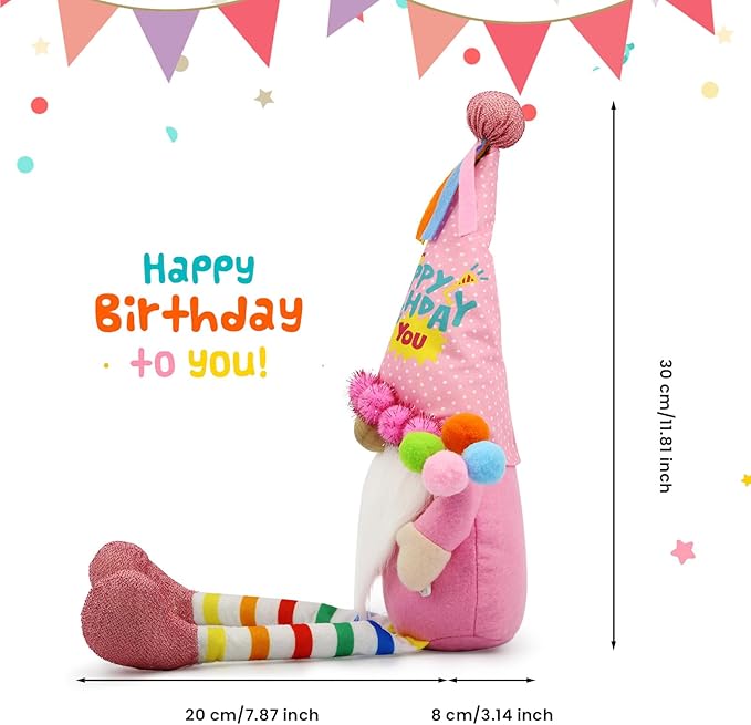 Funny Birthday Gifts for Women, Her, Mom, Girls, Women Friendship, Sister, Wife, Mother, Grandma, Coworker, Boss Who Have Everything - Pink Happy Birthday Plush Gnomes Doll Decorations for Table Decor