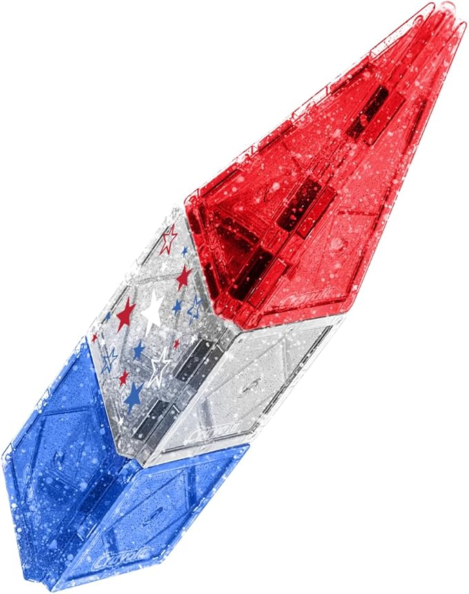 CreateOn Crayola Red, White & Blue Magnetic Tiles 14pc, Building Set for Kids, Magnetic Toy, Travel Toys, Classroom Sensory Toy Blocks, STEM & Montessori Tools for Boys & Girls Ages 3+, 14-Piece Set