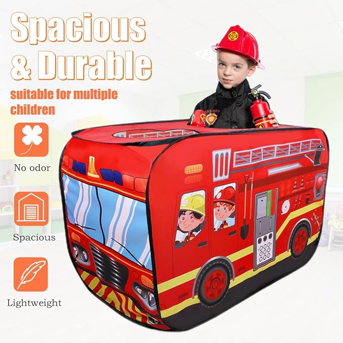 Pop Up Tent for Kids.Fire Truck Play Tent Role Play Firefighter Tent.Large, Easy to Organize.Birthday Gift for Girls & Boys.Can Be Played with by 2-3 Kids.for Toddler - Indoor & Outdoor, Red