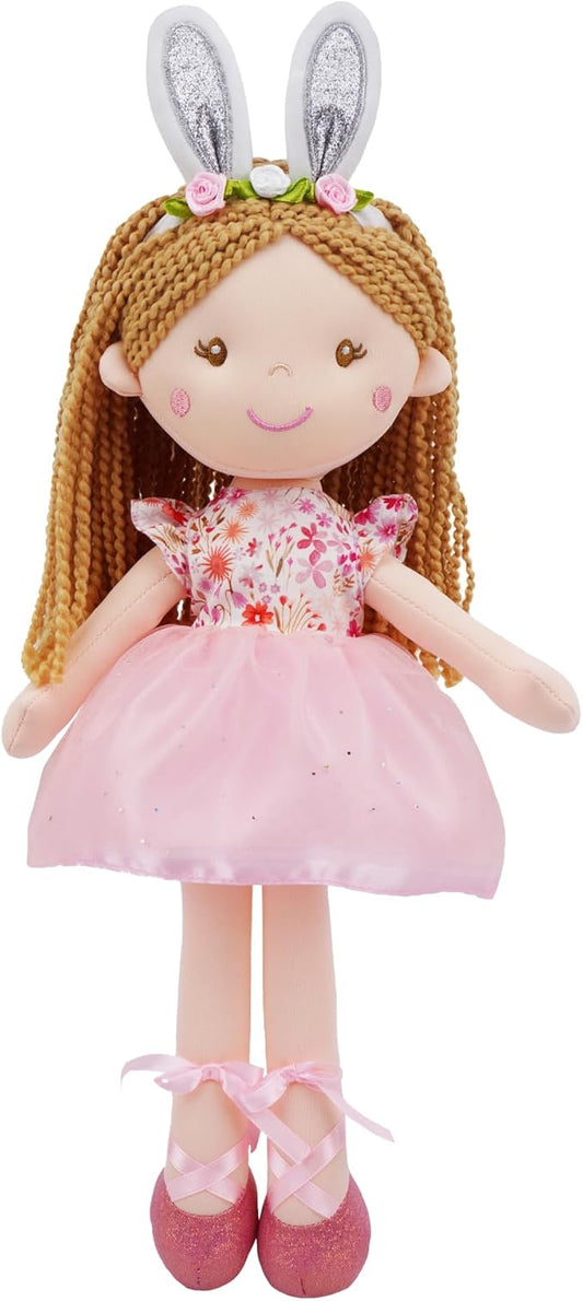 June Garden 16" Enchanted Garden Fairy Doll Brielle - Plush Stuffed Soft Bunny Doll Girl Easter Gift - Pink Dress