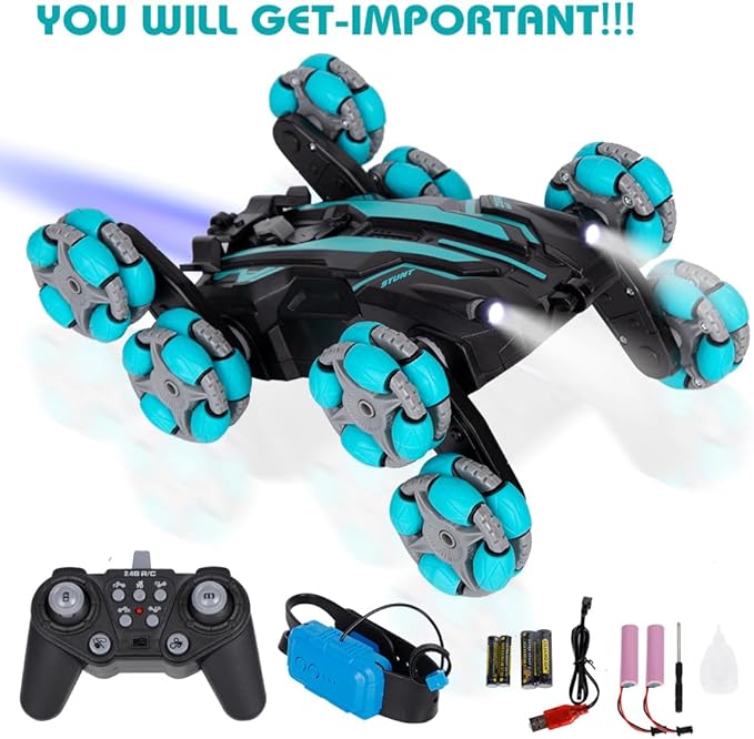 8WD Remote Control car,Gesture Sensing rc car 8 Wheels with Spray & Light, 2.4ghz rc Crawler for boy, 2 Rechargeable Batteries Christmas Toys Birthday Gifts for Kids 8 9 10 11 12