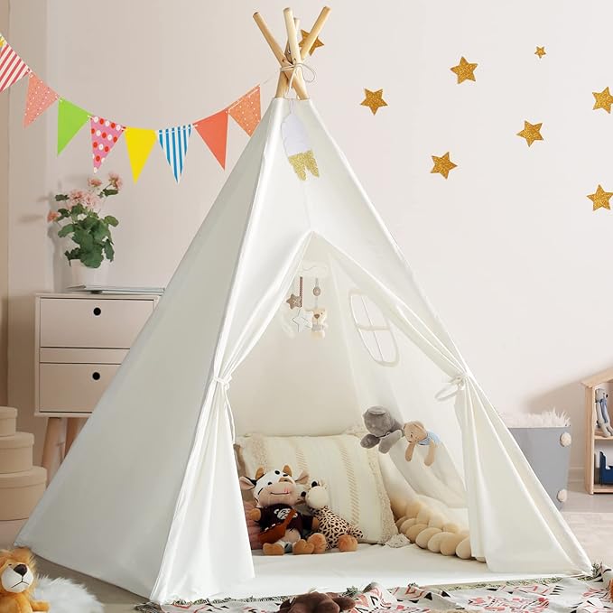 wilwolfer Kids Teepee Tent for Girls or Boys with Carry Case, Foldable Play Tent for Kids or Toddler Suit for Indoor and Outdoor Play, Protable Kids Playhouse Children Tent(Mat not Included)