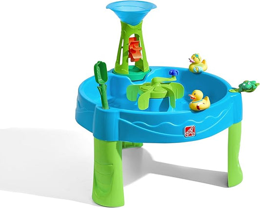 Step 2 Duck Dive Water Table, Outdoor Kids Water Sensory Table with Water Tower, Ages 18-72 Months, 5 Piece Water Toy Accessories, Multicolor