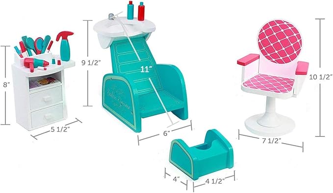 Playtime by Eimmie 18 Inch Doll Furniture Salon & Nail Set – Wooden Playset with Hair Styling Accessories, Fits American, Generation, My Life & Similar 14”-18” Dolls