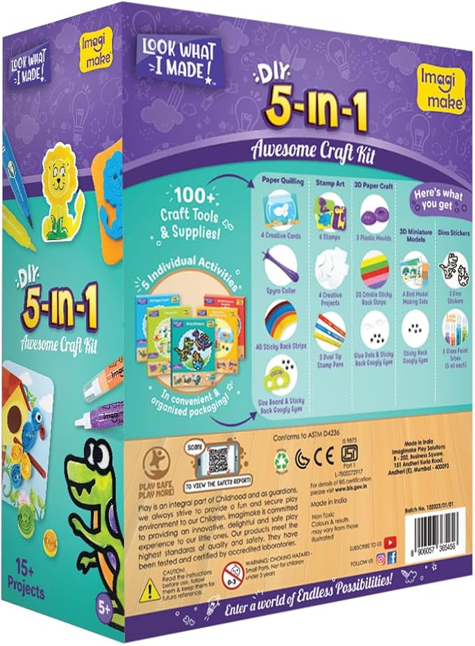 Imagimake 5-in-1 Awesome Craft Kit | Easter Crafts for Kids | Easter Toys | Arts & Crafts for Kids Ages 6-8 | Easter Gifts for Kids | Easter Gifts for Girls & Boys 5, 6, 7, 8, 9