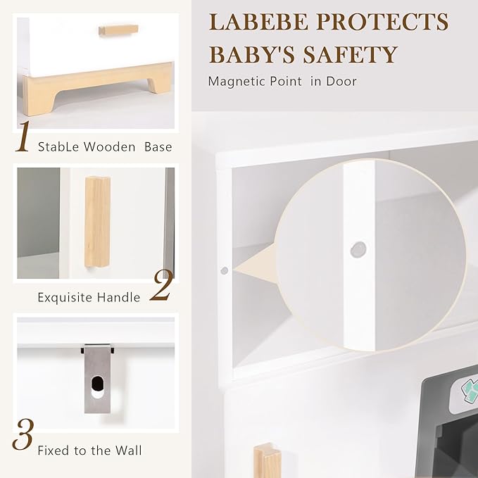 labebe - Kitchen Wooden Fridge | Fridge Freezer for Toddlers, Kids' Kitchen Playset Toy, Baby Cabinet Refrigerator Pretend Play Furniture White for Children Boy & Girl(15.8" 13.8”27”)