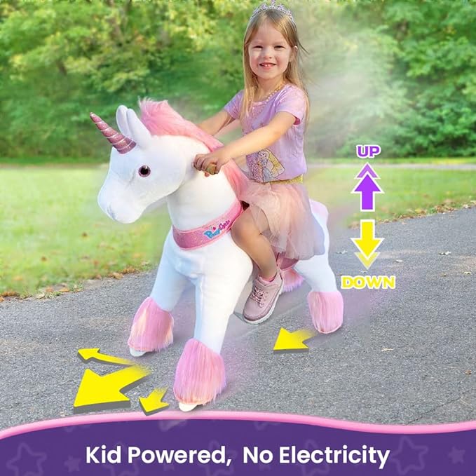 PonyCycle Ride on Pink Unicorn Horse Toys Ride on Toys for Kids 4-8 Year Old Riding Unicorn for Toddlers Size 4 Outdoor Indoor Ride on Animal with Music Sounds Birthday Gifts Ux402.