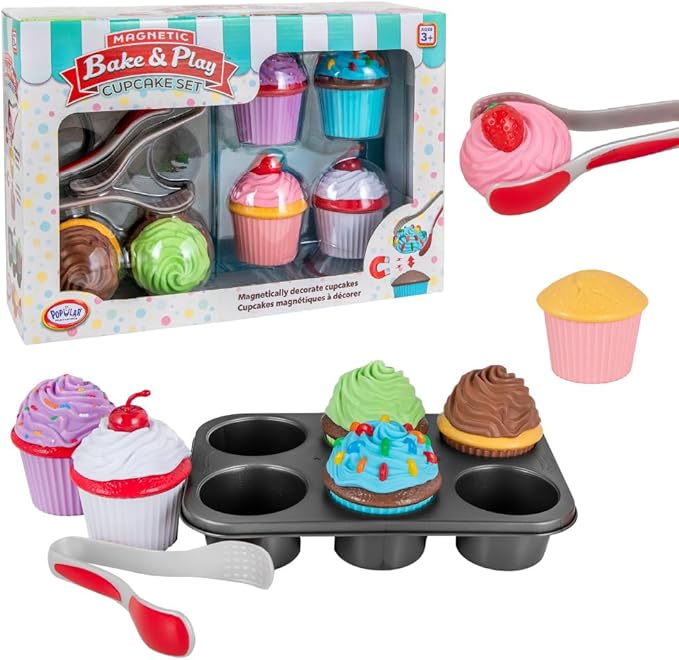 Magnetic Bake & Play Cupcake Toy Set, Bakery Pretend Play for Toddlers, 20 Pieces