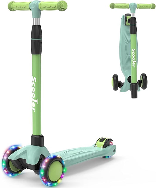 Kids Scooter,LED Lighted Wheels and 3 Adjustable Height Handlebars Scotters for Kids 3-12,3 Wheel Toddler Kick Scotter for Boys & Girls up to 132 Lbs.