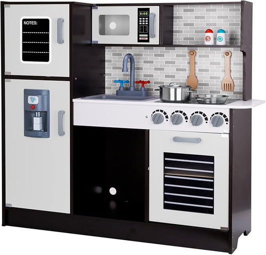 TOOKYLAND Kids Kitchen Playset, Wooden Chef Play Kitchen for Toddler with Sink, Oven, Range Hood, Stove, ice Maker and Microwave, Ideal Toddler Toys for as Present