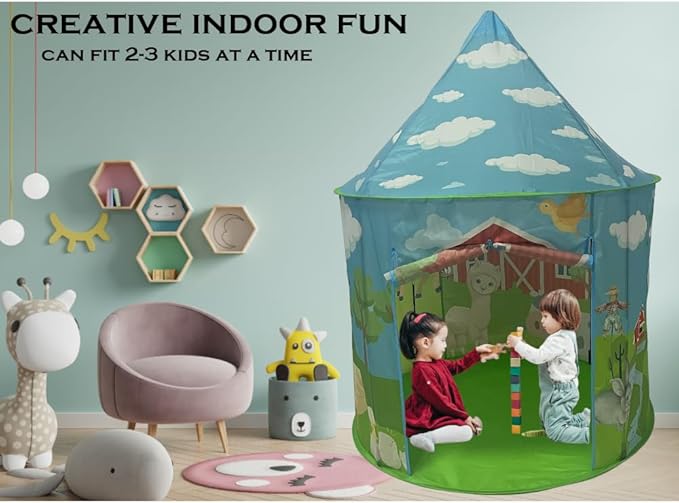 Playhouse for Boy Girl - Play Tent for Kids Toddlers, Pop Up Montessori Creative Sensory Portable Toy Gift, Indoor Outdoor Airfort Bed Fort Party Room Animal Farmer Llama Cow Pig Duck (Farm Barnyard)
