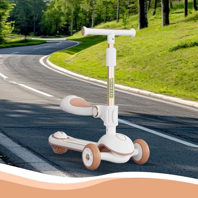 Winhope Kick Scooter for Kids, 2-in-1 Kick Scooter with Wide Deck,Folding 3 Wheel Children Scooter Outdoor Ride-On Toys for Boy Girl Aged 3-8