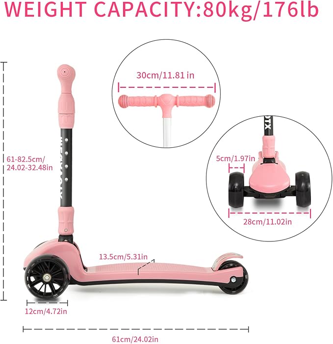 Kids & Adults Kick Scooter – 2 or 3 Wheel Options (LED on 3-Wheel) for Outdoor Fun & Commuting, Foldable and Portable, Adjustable Handle, Anti-Slip Deck (Ages 3 to Adult),Birthday Gift