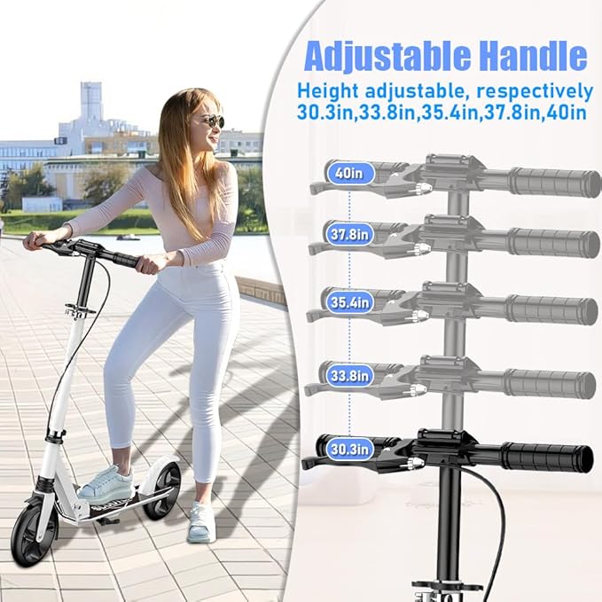 Dual-Brake Shock-Absorbing Kick Scooter, Anti-Skid PU Wheels, 4 Height-Adjustable Positions, Wider Pedals, Suitable for Children Over 6 Years Old, Teenagers & Adults