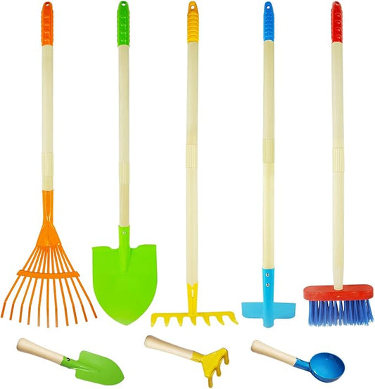 8PCS Kids Gardening Tools, Kids Rake and Shovel Set, Toddler Outdoor Yard Tools, Garden Toys Gifts for Boys Girls Age 3 4 5 6 7 8 Years Old