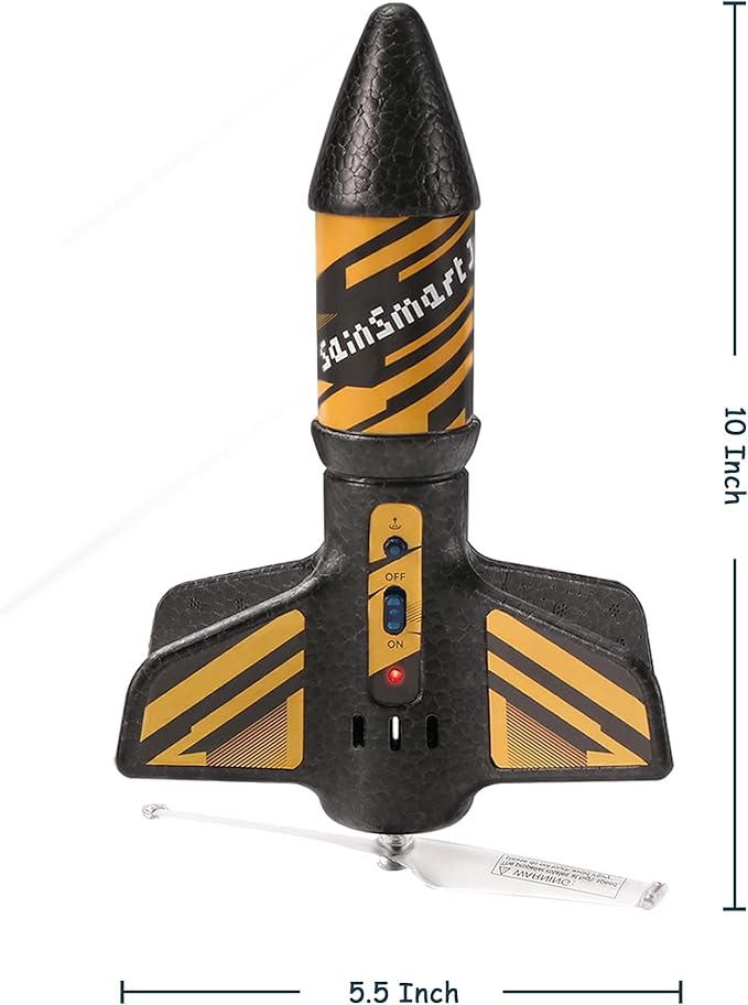 SainSmart Jr. Rocket Launcher for Kids, 200 Feet of Flight Altitude, Motorized Air Rocket with Parachute, Self-Launching Outdoor Toy with Safely Land, Black