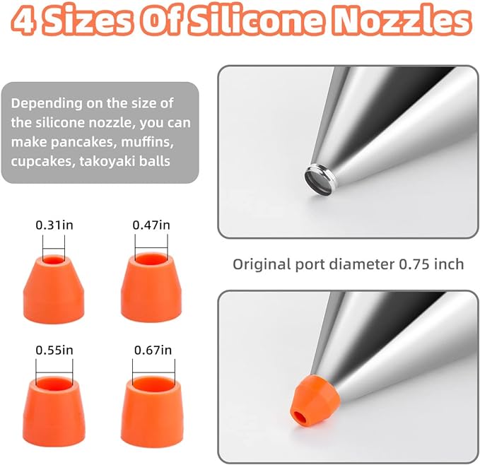 40oz Pancake Batter Dispenser, Stainless Steel 4 Caliber Funnel Cake Dispenser with Stand Great for Pancakes, Cupcakes and Baked Goods