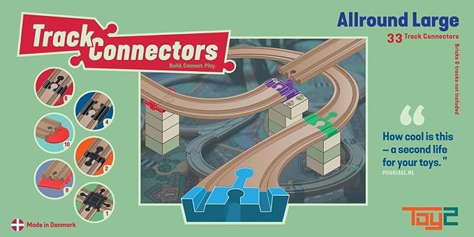 Plastic Track Connectors for Wooden Train Set - 20 Compatible Train Connectors for Duplo & Brio Train Set - Toy2 Track Connectors Spare Parts for Wooden Train Track Set - Allround Medium