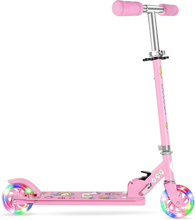 BELEEV V1 Scooters for Kids, 2 Wheel Folding Kick Scooter for Girls Boys, 3 Adjustable Height, Light Up Wheels, Lightweight Scooter with Sturdy Frame, Kickstand for Children 3 to 12 Years Old
