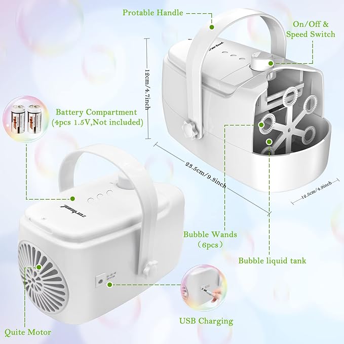 Bubble Machine Durable Automatic Bubble Blower, 18000+ Big Bubbles Per Minute Bubbles for Kids Toddlers Bubble Maker Operated by Plugin or Batteries Bubble Toys for Indoor Outdoor Birthday Party