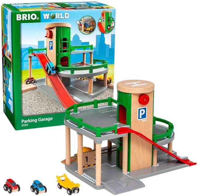 BRIO World 33204 Parking Garage - Ultimate Toy Train Accessory | Interactive Play | Compatible with All BRIO Train Sets | FSC Certified Wood Material | Ideal for Kids Age 3 and Up