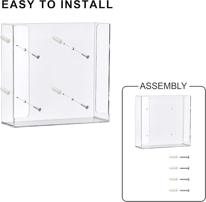 Amazing Abby Acrylic Glove Box Holder, Wall-Mounted Glove Dispenser, Floating Glove Box Organizer, Medium Size (for 2 Boxes), 10.5" W x 10.0" H x 3.5" D (Mounting Hardware Included)