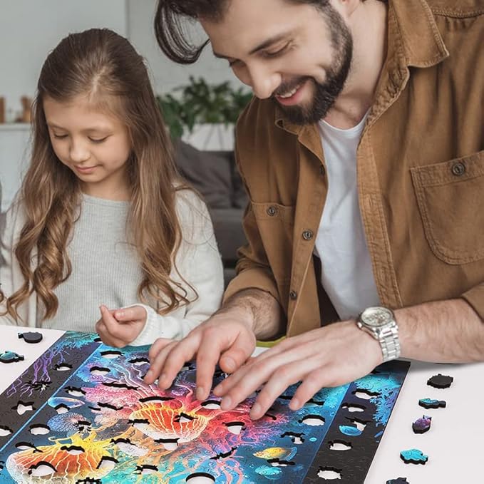 Unique Wooden Jigsaw Puzzles - Coral Jellyfish, 200 Pcs Medium Size 9.6'' x 11.8'', Luxurious Animal Shaped Wood Puzzle, Beautiful Package, Best Gift for Adults