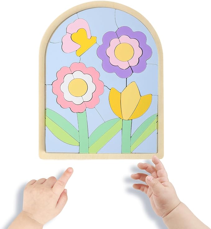 Kids Puzzles Ages 3-5, Wooden Puzzles for Toddlers 3-5, Color Shapes Puzzles for Kids Ages 4-6, Toddler Puzzles Montessori Toys for 3 Year Old, Great Gifts for 3+ Year Olds (Flowers)