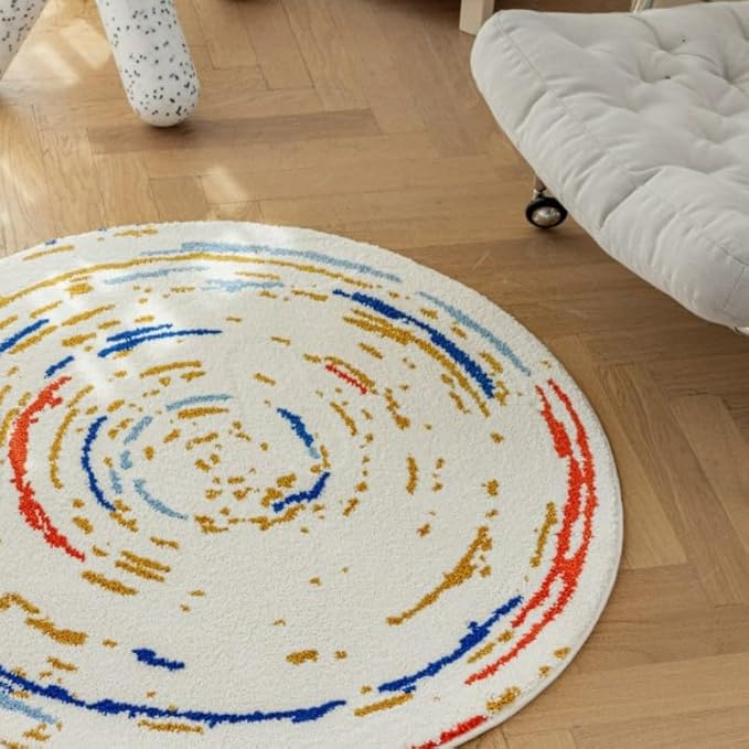 Poowe Kid Play Rug Round Boho Play Mat Soft Alphabet Educational Area Rug Nonslip Circle Baby Crawling Mat for Boys Girls Floor Carpet for Kids Playroom Nursery Decor-Round 31.5"(Dream Line)