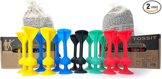 TOSSIT Game Suction Cup Darts, Toss Game Perfect Family and Party, Silicone Throwing Game for Backyard, Indoor and Outdoor Fun, Twin Pack, Red Cyan Blue Yellow