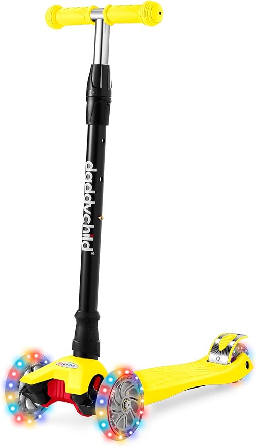 Scooters for Kids 3 Wheel Kick Scooter for Toddlers Girls & Boys, 4 Adjustable Height, Lean to Steer, Extra-Wide Deck, Light Up Wheels for Children from 3 to 14 Years Old