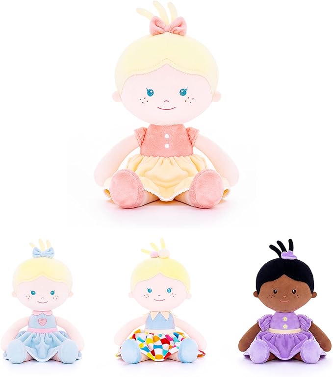 Onetoo Soft Baby Doll for Girls - Plush Rag Doll Sleeping Cuddle Buddy - Yellow Dress, 14"