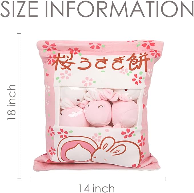 ARELUX Cute Bunny Plush Pudding Pillow:Snack Pillow Toys Bag Removable Stuffed Animal 8Pcs Sets Creative Plush,Soft Sakura Bunny Plushie Throw Pillow,Dolls Friends Family Member
